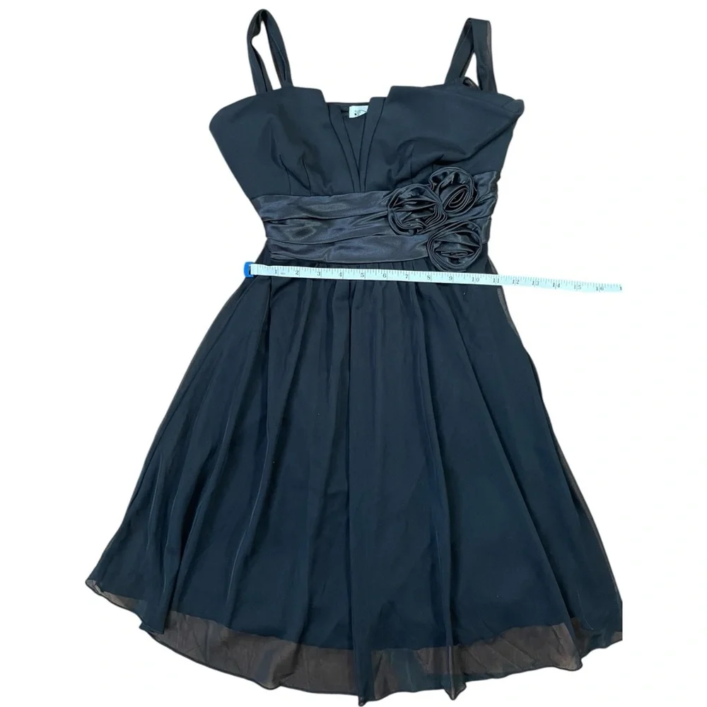 Trixxi Black Rosette Waist Chiffon Fit & Flare Party Mini Dress XS